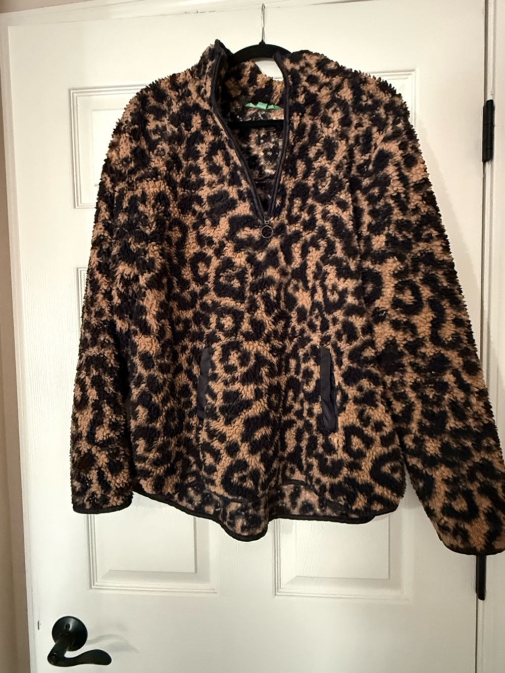 dip Leopard Print Sherpa Pullover Jacket - Brown/Black